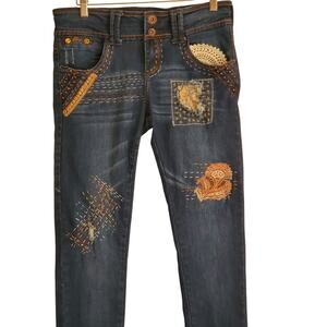 Upcycled Reworked Bonage‎ Jeans Unique Boho Size 11